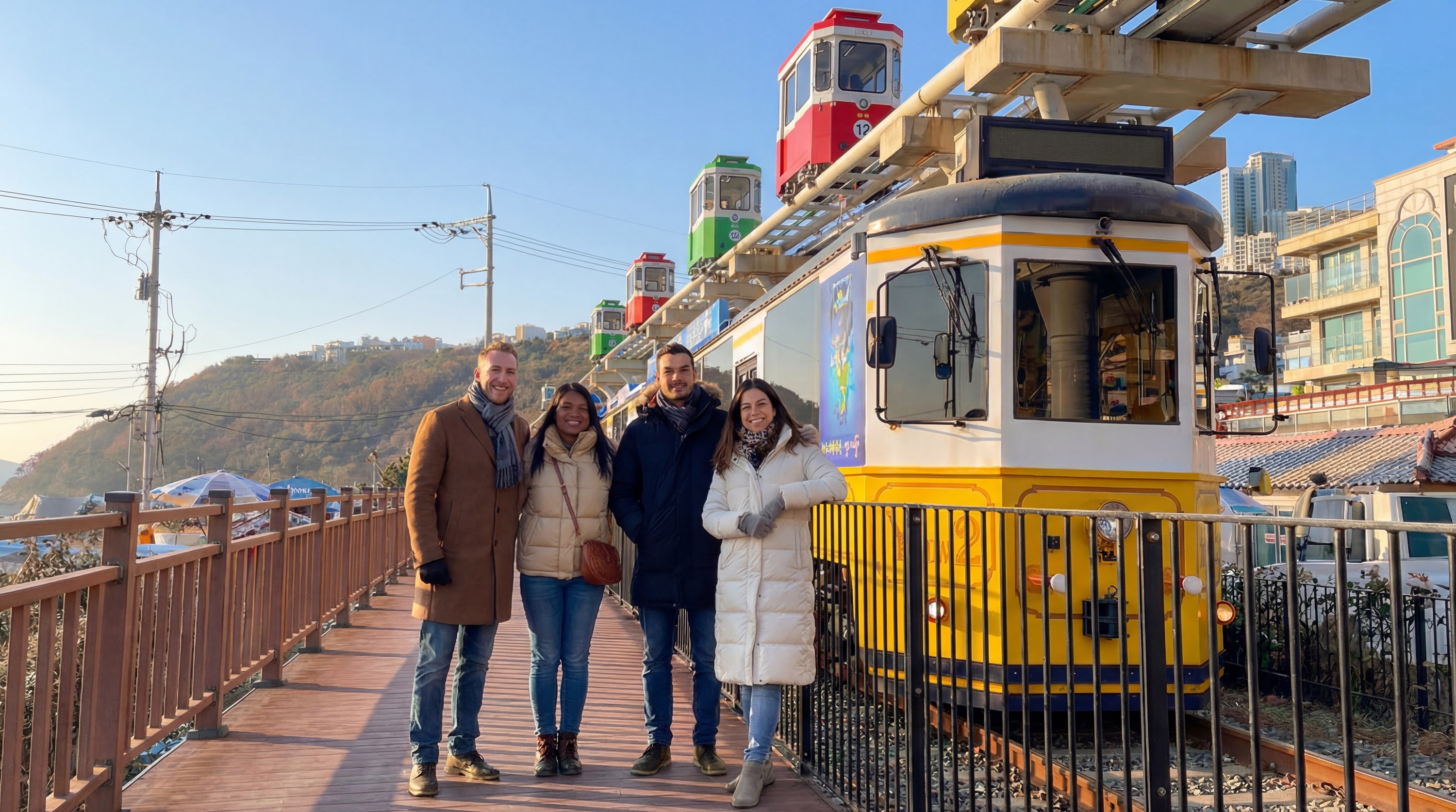 未搭乘天空膠囊列車的旅客，將沿著海雲台藍線公園進行徒步導覽。