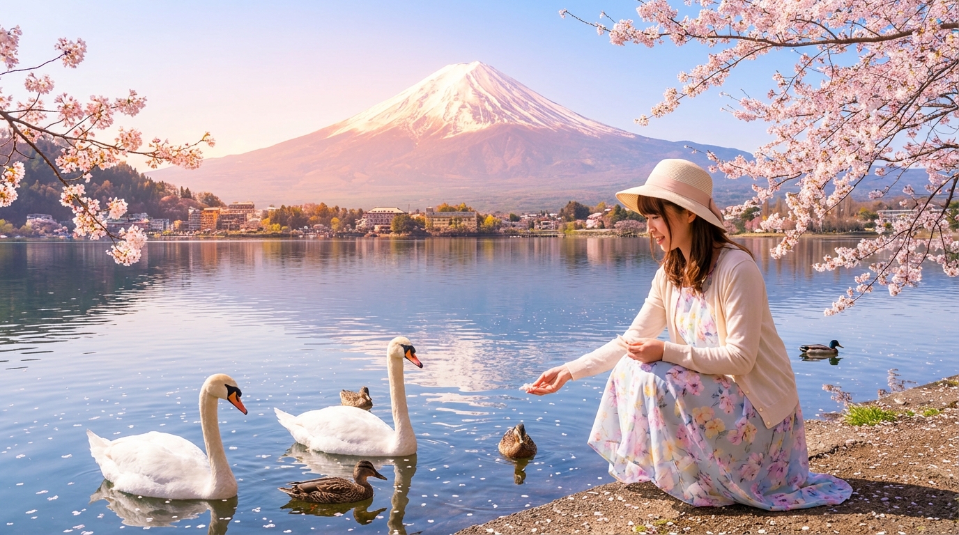 山中湖是富士五湖之一,湖面廣闊,常見天鵝在此棲息。遊客可以親手投餵天鵝,感受人與自然的親密互動,同時欣賞湖畔與富士山的寧靜風光。 山中湖是富士五湖之一,湖面廣闊,常見天鵝在此棲息。遊客可以親手投餵天鵝,感受人與自然的親密互動,同時欣賞湖畔與富士山的寧靜風光。