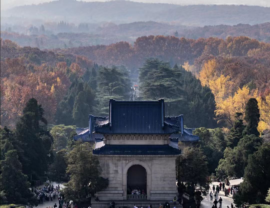 秋意浸染的中山陵,層林盡染,紅、黃、綠交織成斑斕的畫卷 秋意浸染的中山陵,層林盡染,紅、黃、綠交織成斑斕的畫卷