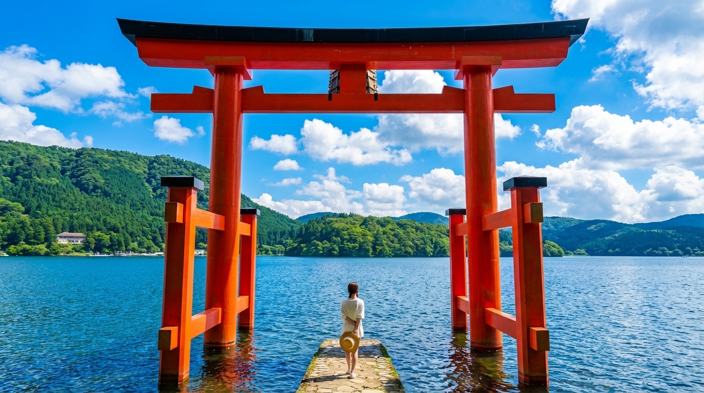 水上鳥居是日本神奈川縣箱根町箱根神社的標誌性景觀,矗立在蘆之湖的淺水區,是箱根乃至日本的熱門打卡點。 水上鳥居是日本神奈川縣箱根町箱根神社的標誌性景觀,矗立在蘆之湖的淺水區,是箱根乃至日本的熱門打卡點。