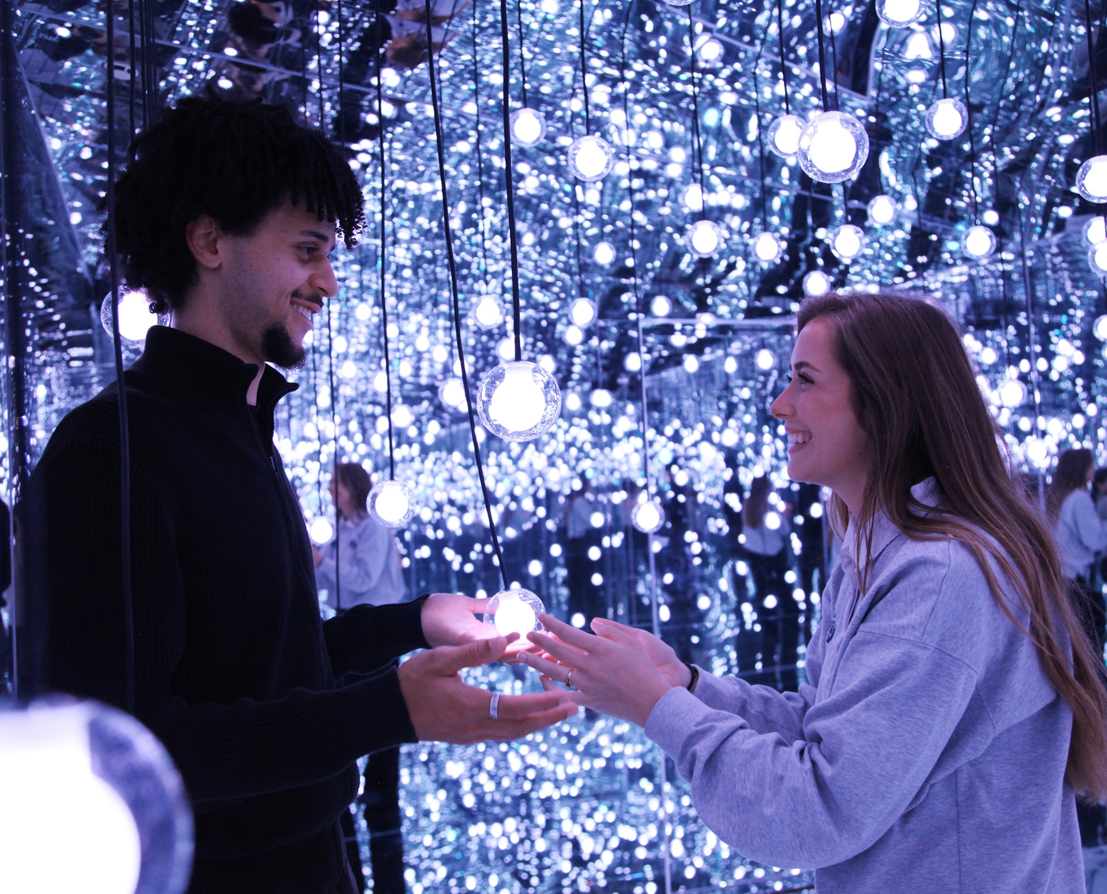 Create weather changes with your hands inside the whimsical interactive clouds room