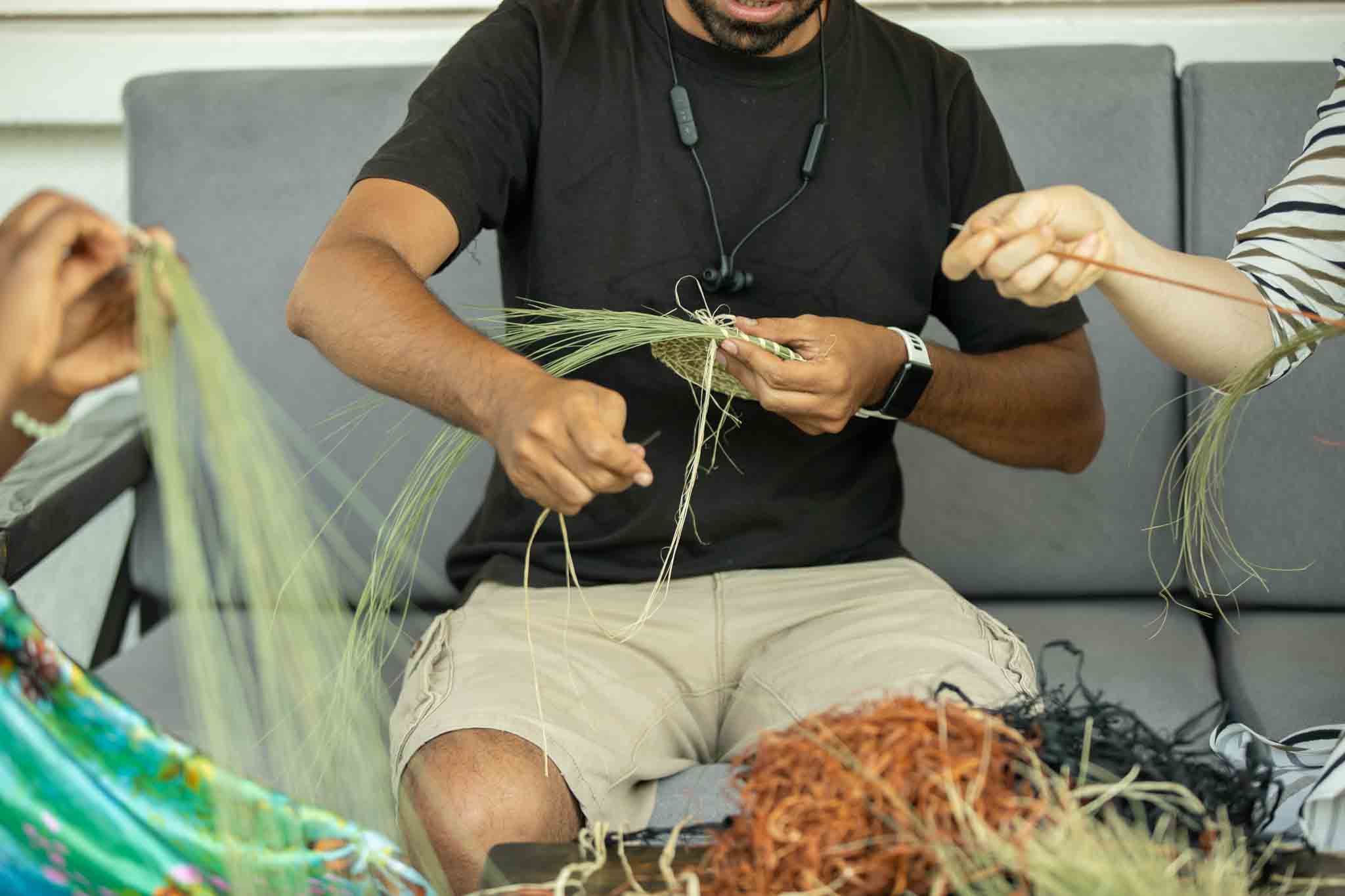 Traditional Basket Weaving in a Garden