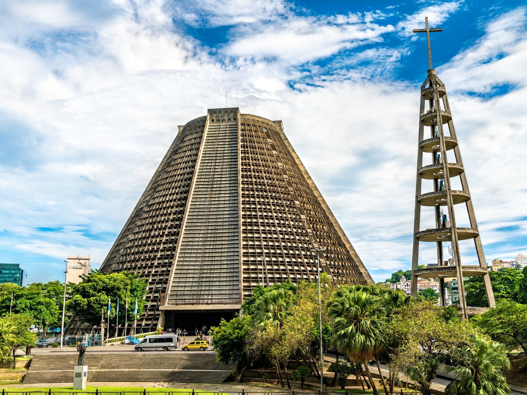 Rio’s Metropolitan Cathedral with its unique conical shape and dramatic stained-glass interior lighting