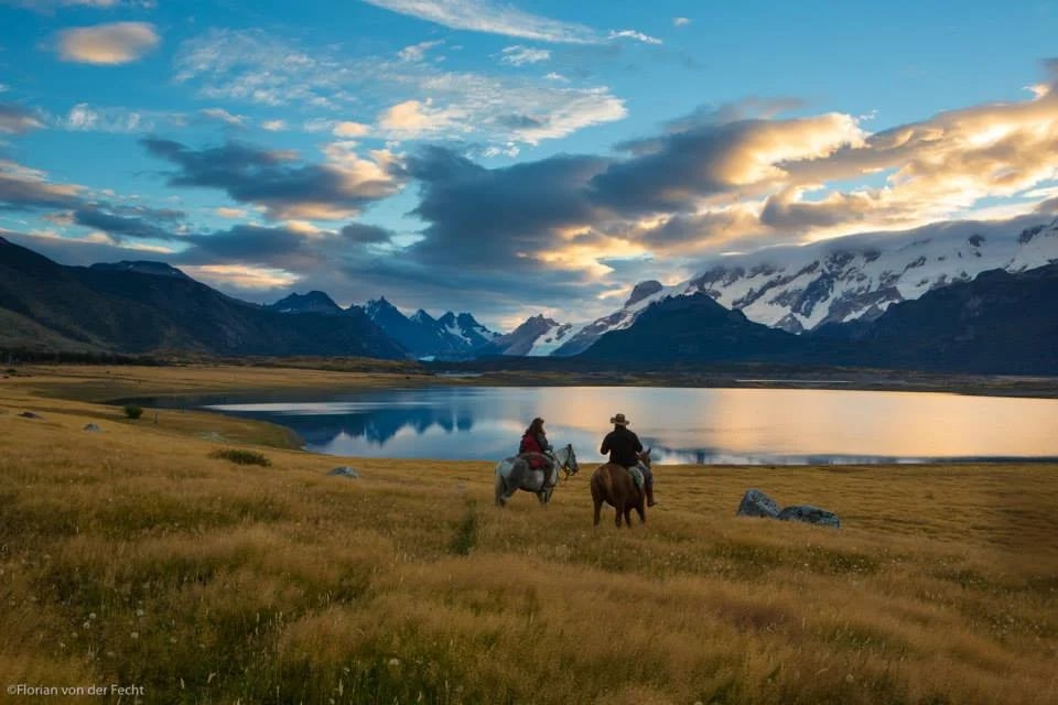 Embark on guided horseback rides at Estancia Nibepo Aike, traversing scenic trails with spectacular views of Lago Argentino and the Patagonian landscape.