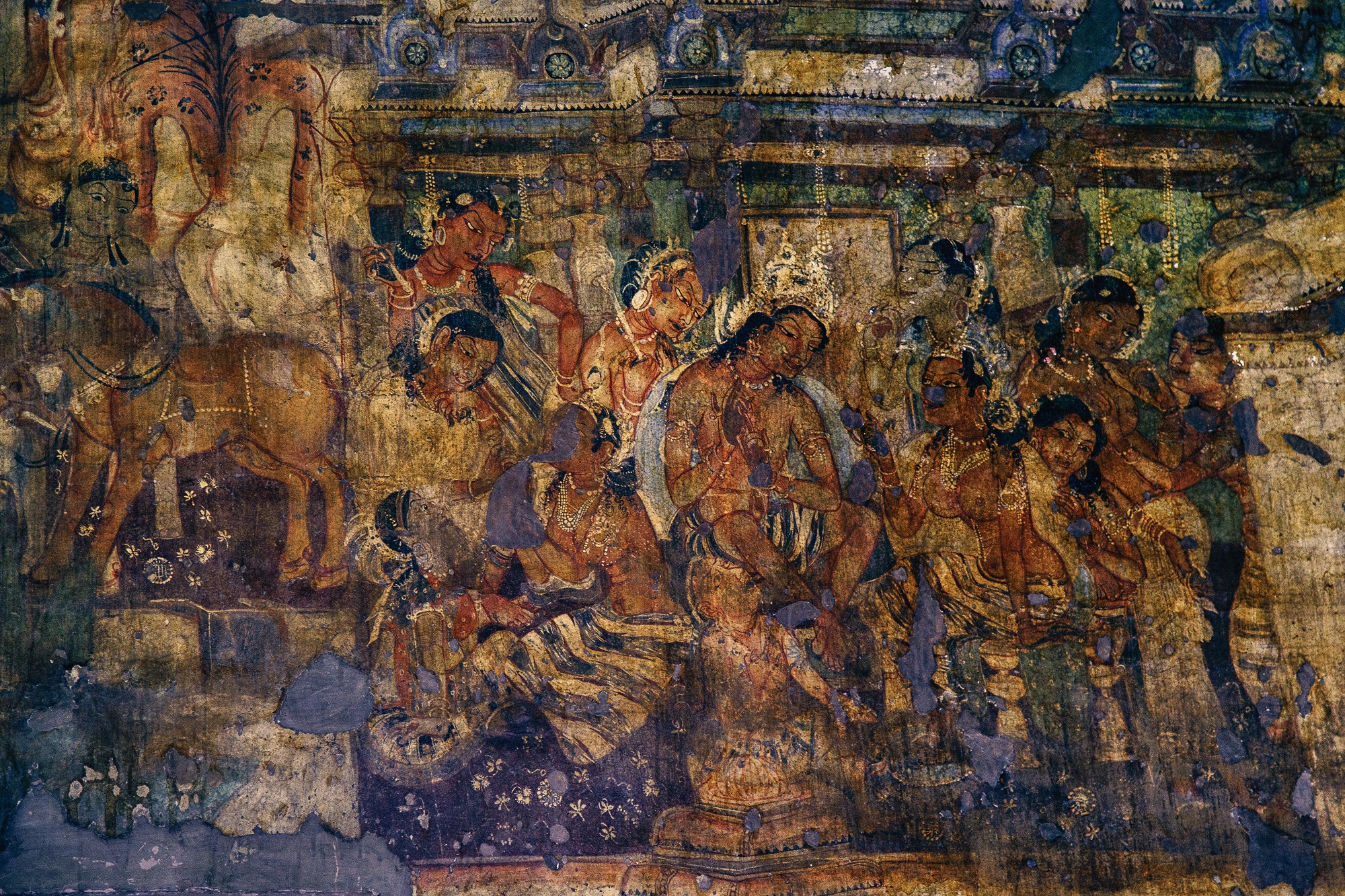 A landscape view of Ajanta cave_s masterpiece painting with full details, Ajanta Caves, Aurangabad.