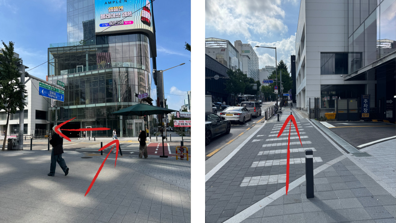 3. 穿過Apple Store前的街道。
4. 走到左側。