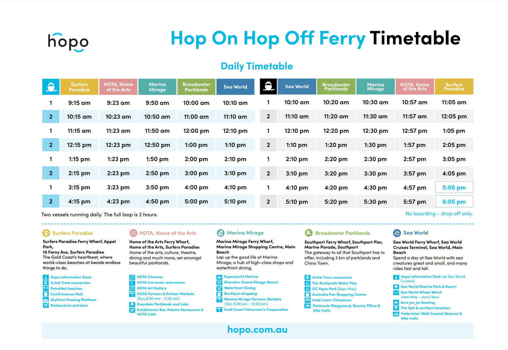 Sightseeing Cruise Timetable