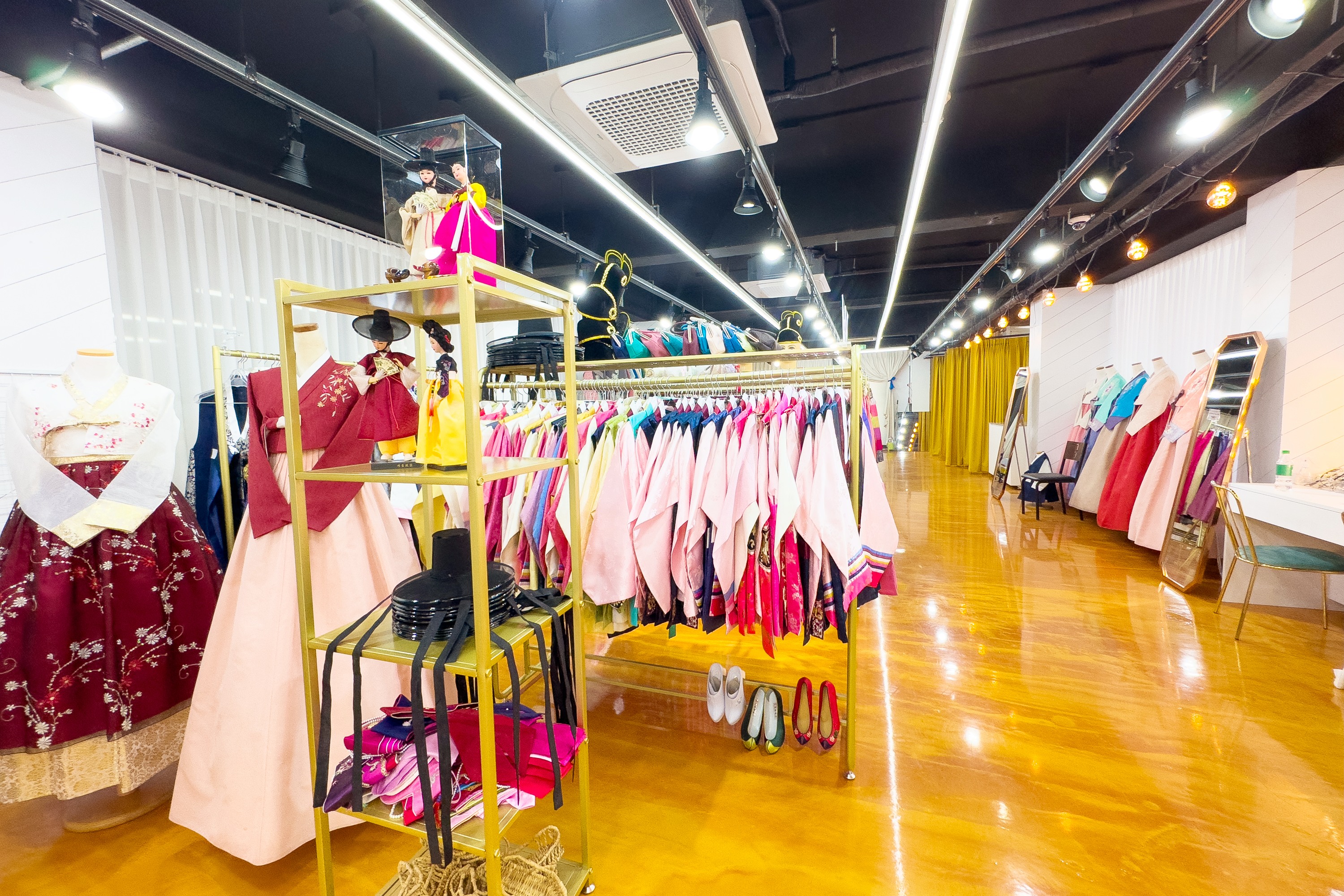 Inside a luxurious hanbok rental shop