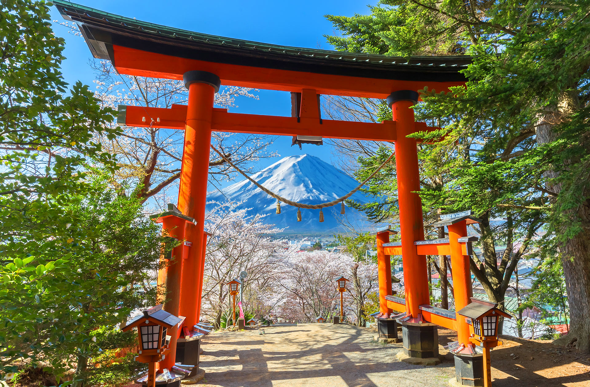 富士山與紅鳥居同框的美景~ 富士山與紅鳥居同框的美景~