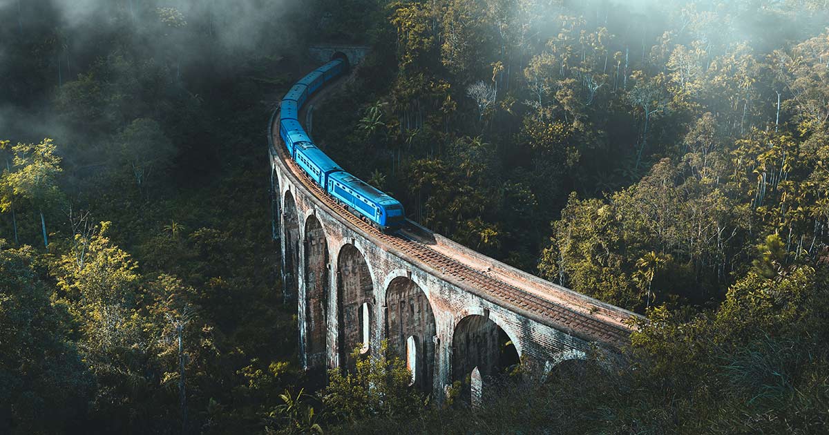 View of Nine Arches Bridge while train passing by
