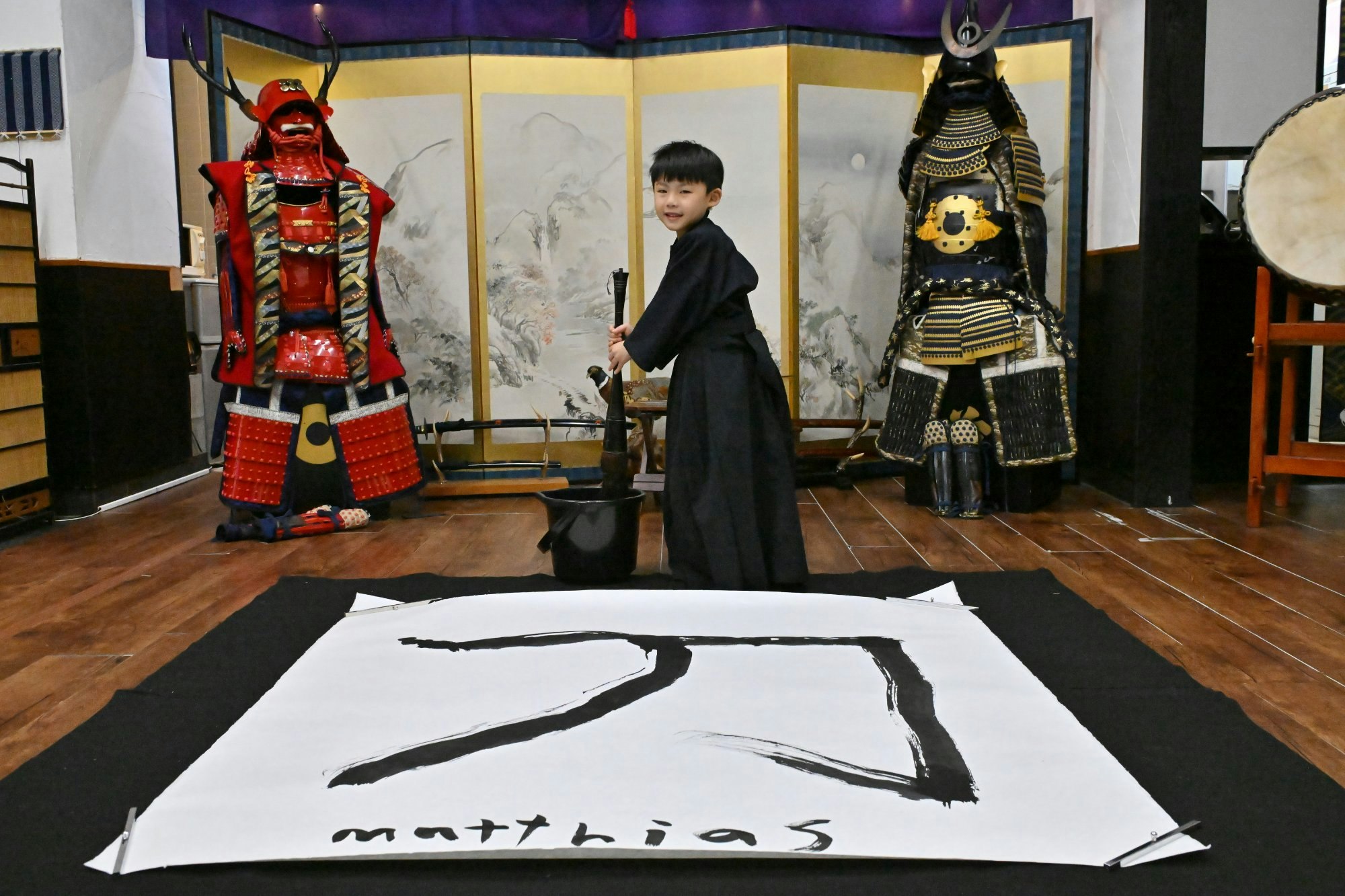 在大阪學習武士道和禪宗的武士書法