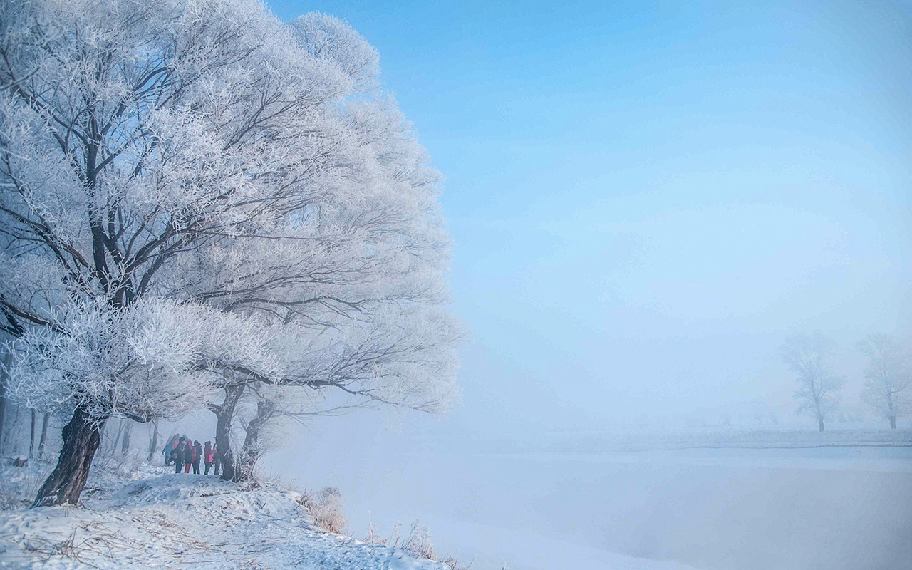 D6 吉林市-霧凇長廊-中旅松花湖滑雪-吉林市火車站解散(60km,車程約2h)
前往抵達【霧凇長廊】，這裡不是景區，屬於松花江畔的一座江邊公園，每逢冬季，松花江畔的氣溫很低，水蒸氣凝固在樹上，從而形成霧凇。