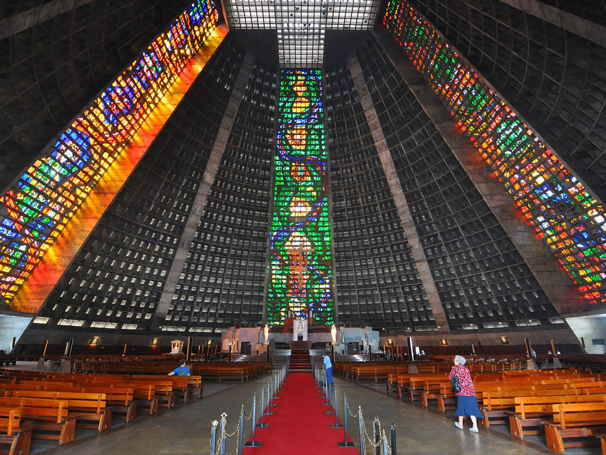 Inside, the cathedral offers a stunning surprise with its soaring stained-glass windows