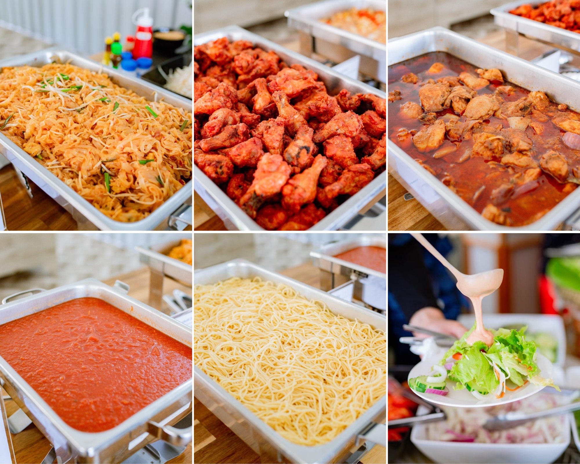 享用泰式自助午餐，有多種選擇。我們為顧客提供單獨的素食通道。（這是一家清真餐廳）