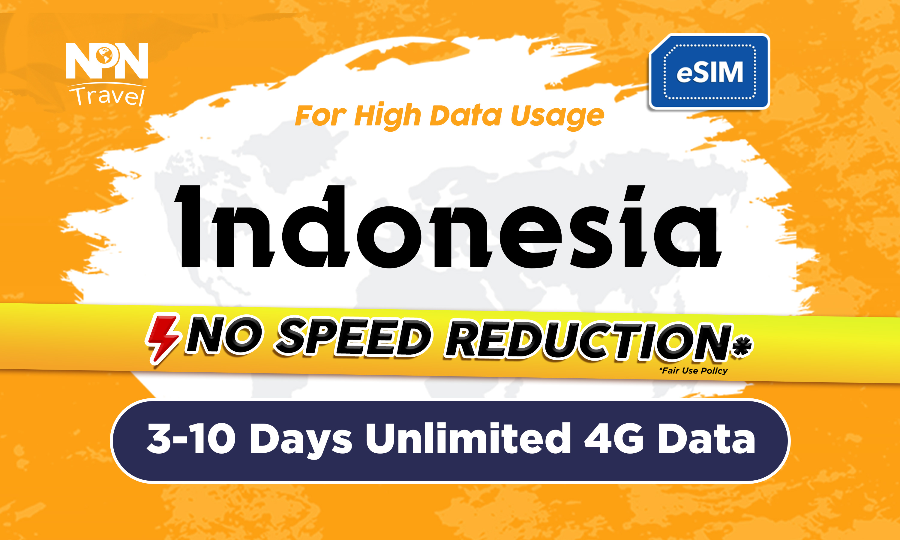 印尼3 - 10天無限流量4G eSIM上網卡（500MB / 1GB / 2GB）