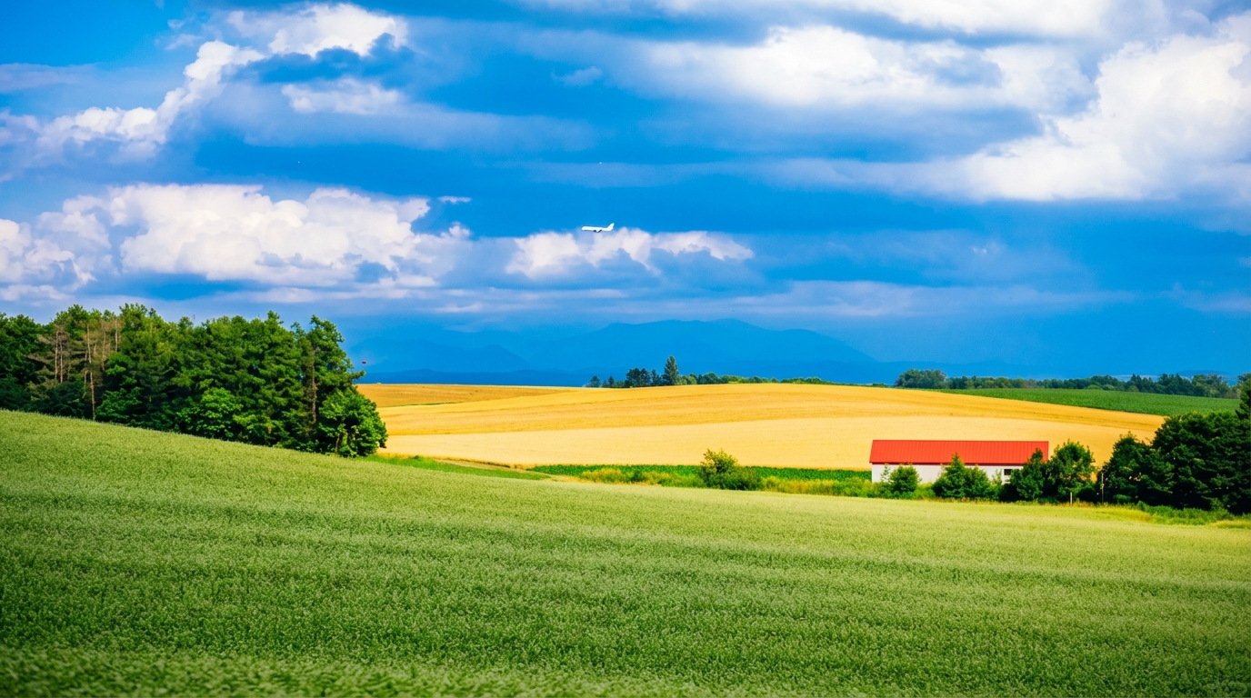 沿途欣賞丘陵與農田交織的絕美自然風光。
