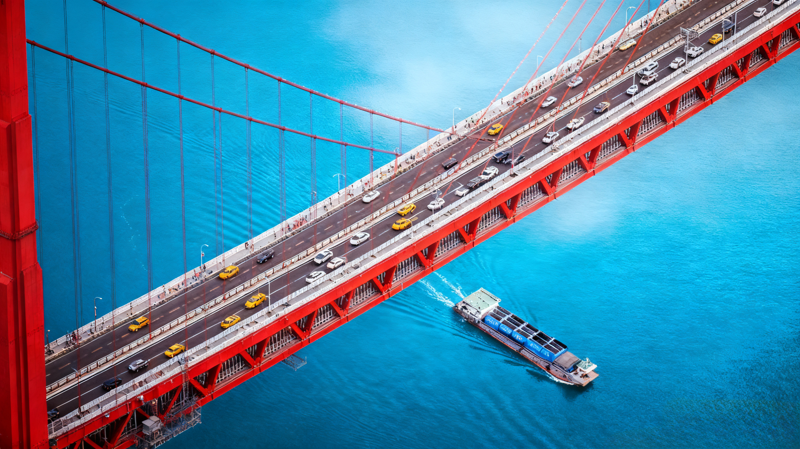 紅橋臥波,車影船蹤構成江上圖卷 紅橋臥波,車影船蹤構成江上圖卷