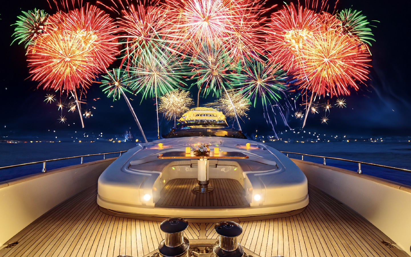 Fire works view from a Luxury Yacht