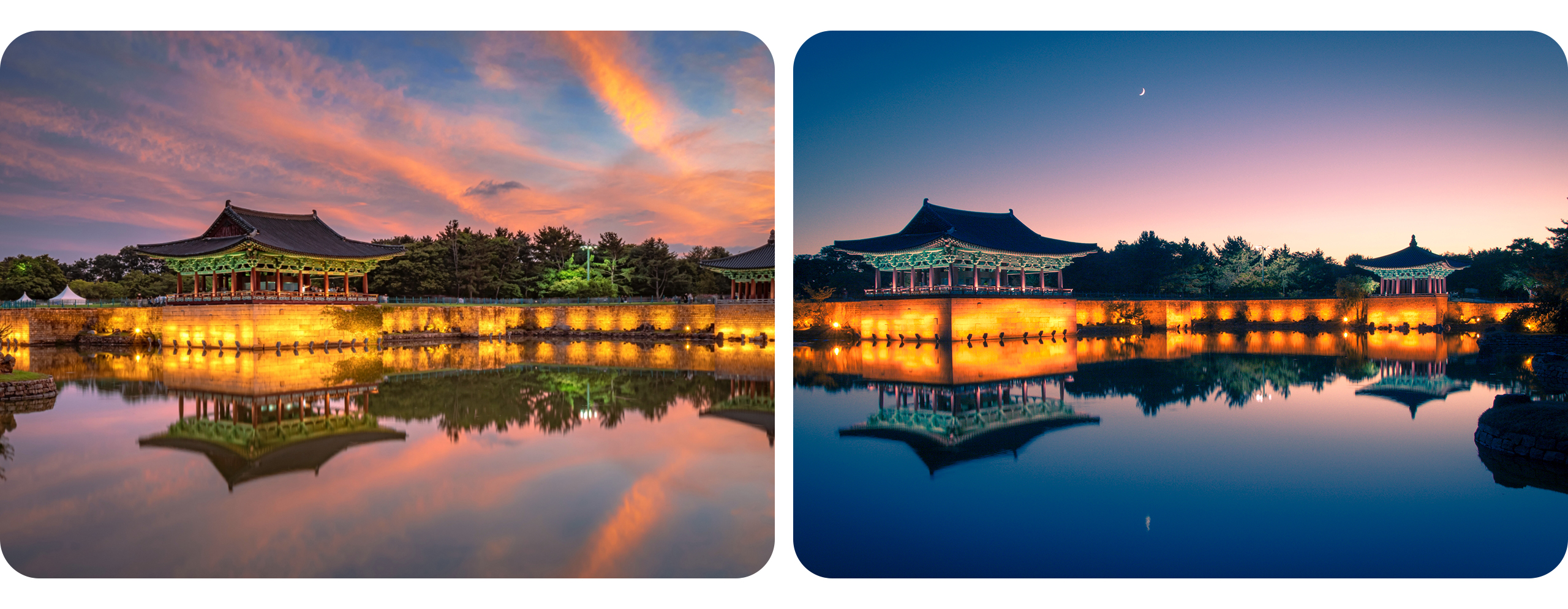 (夜間)漫步於東宮與月池,靜謐的池水倒映著失落的寶藏、柔和的燈光,以及新羅黃金時代的迴響,盡享溫柔的夜晚時光。 (夜間)漫步於東宮與月池,靜謐的池水倒映著失落的寶藏、柔和的燈光,以及新羅黃金時代的迴響,盡享溫柔的夜晚時光。