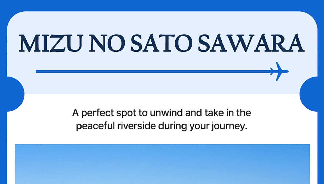 Unwind at Mizu no Sato Sawara, a peaceful riverside spot.