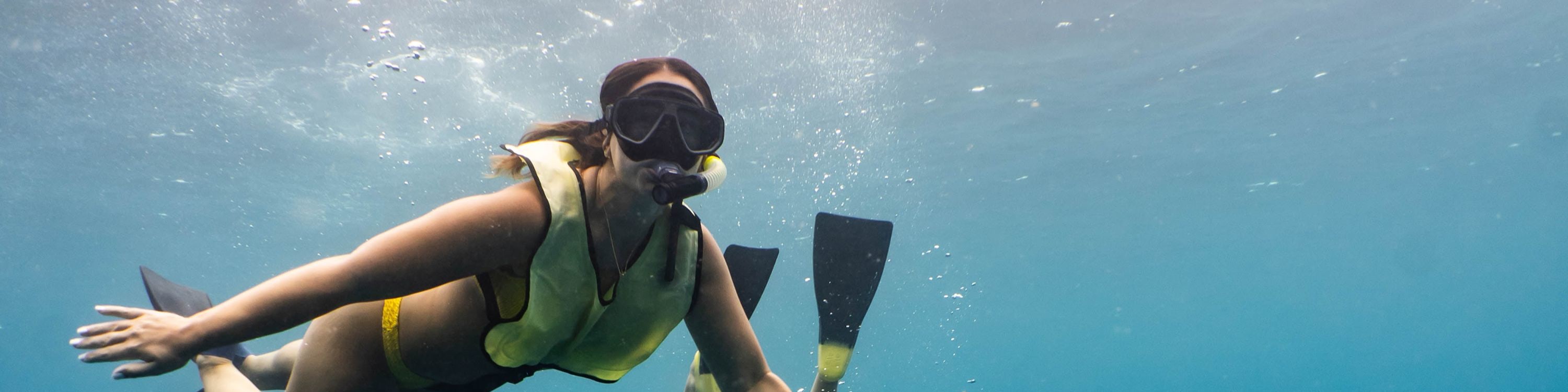 一群浮潛者在柯阿拉凱夸海灣 (Kealakekua Bay) 探索充滿活力的海底世界