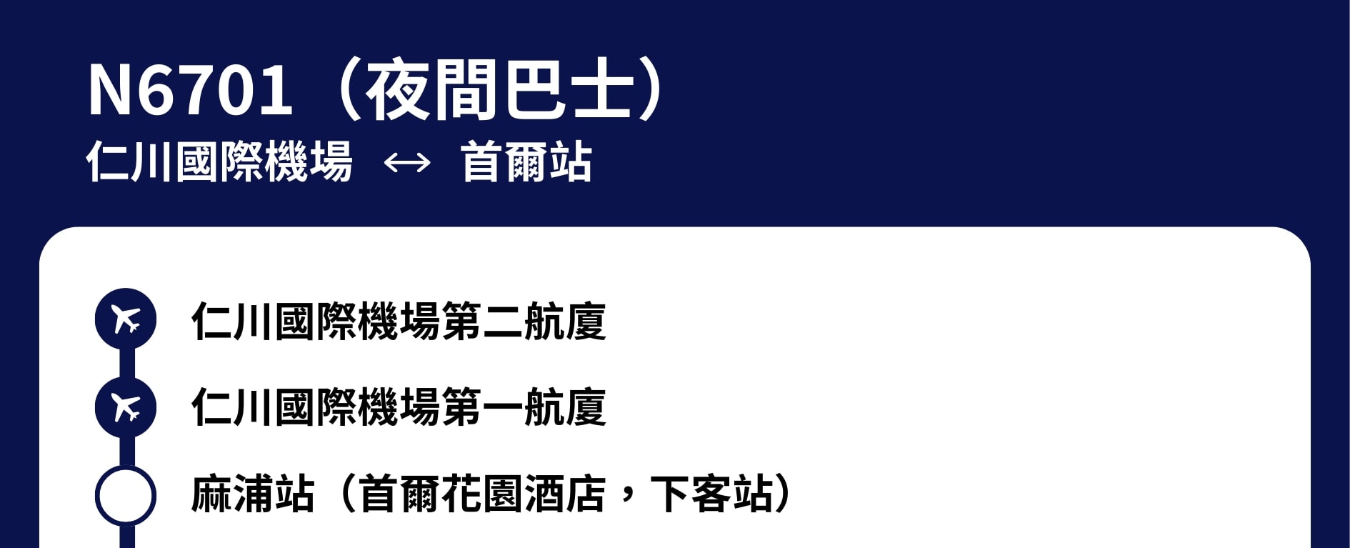 N6701號夜間巴士 - 仁川機場 ↔ 首爾站