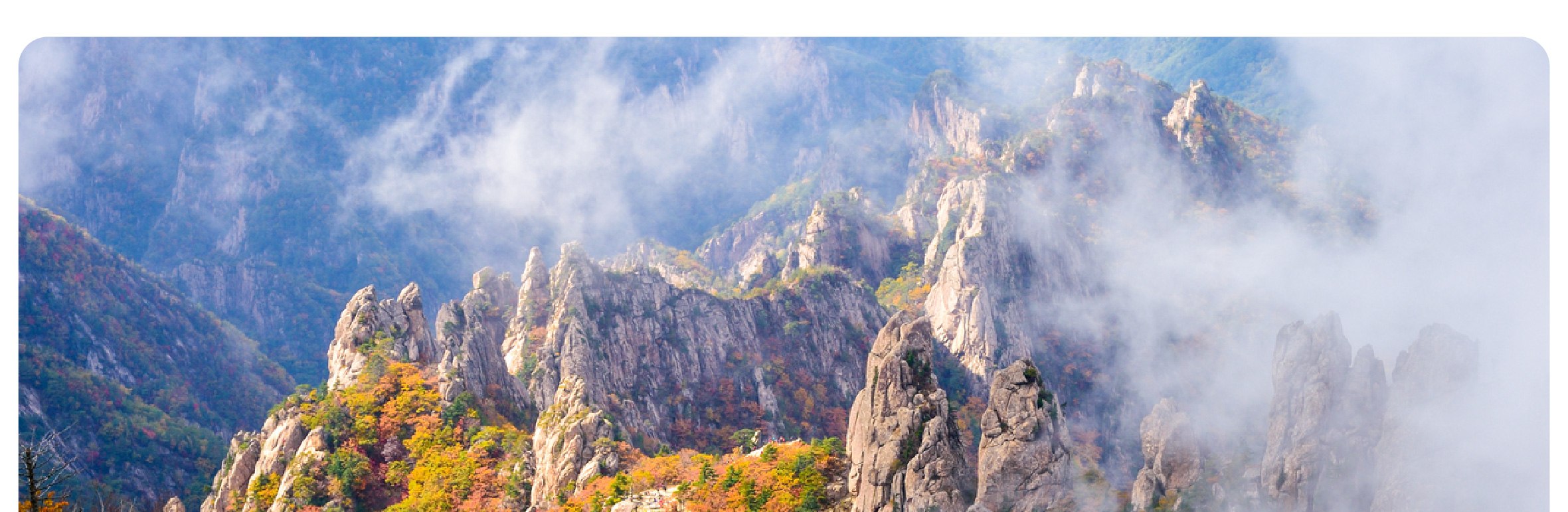 在專業導遊的帶領下，探索韓國雪嶽山 (Mountain Seorak) 令人驚豔的山峰和寧靜步道。