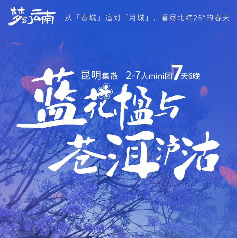 雲南昆明藍花楹與蒼洱瀘沽｜7天6晚2~7人小團（昆明+藍花楹+大理洱海+瀘沽湖+瀑布溫泉+西昌藍花楹+元謀土林）