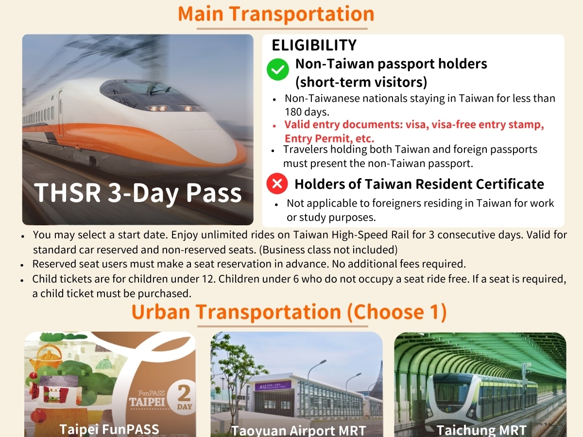 [Taiwan PASS] High Speed Rail + MRT + Taiwan Tourist Shuttle