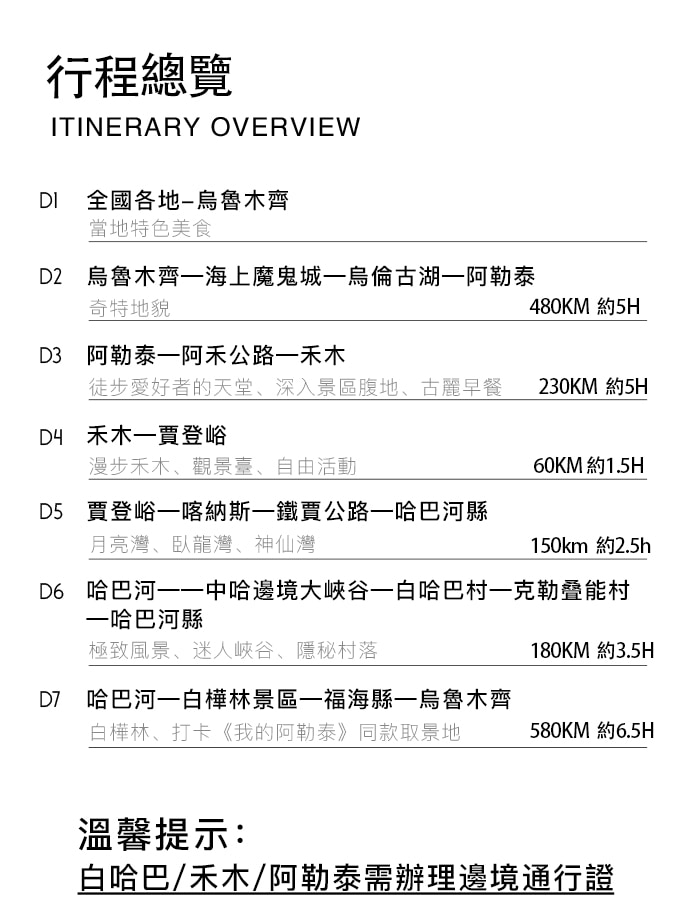 新疆喀納斯禾木環野疆北7日（全程攝影旅拍+坦克300+阿禾公路+自駕邊境村落白哈巴+中哈邊境大峽谷+白樺林景區+海上魔鬼城+鐵賈公路）