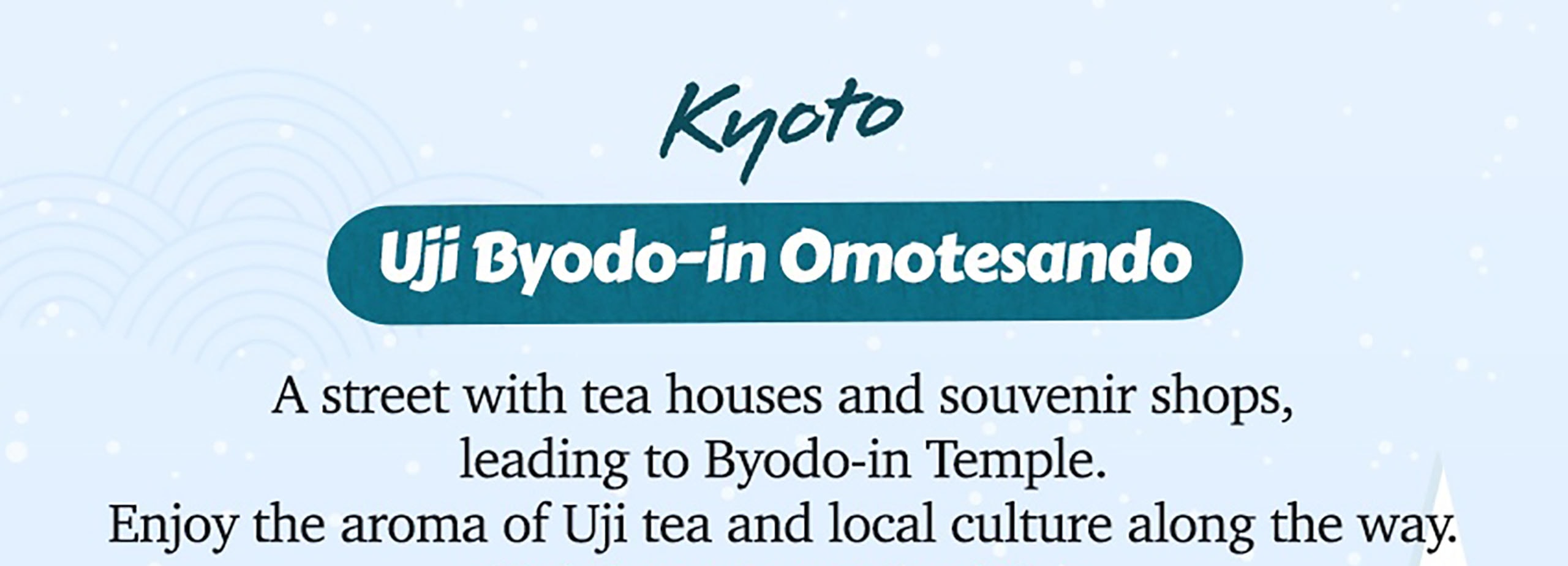 漫步於古色古香的茶館和紀念品商店街，前往平等院的路上品味宇治茶的芬芳。