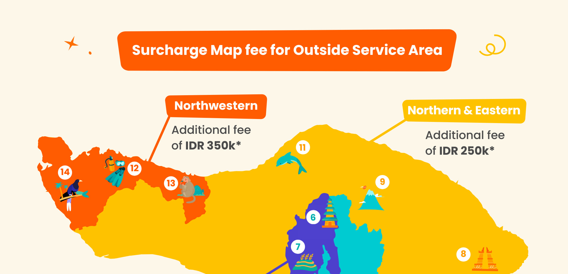 請參考加價費用地圖,以了解免費服務區以外的額外費用 請參考加價費用地圖,以了解免費服務區以外的額外費用