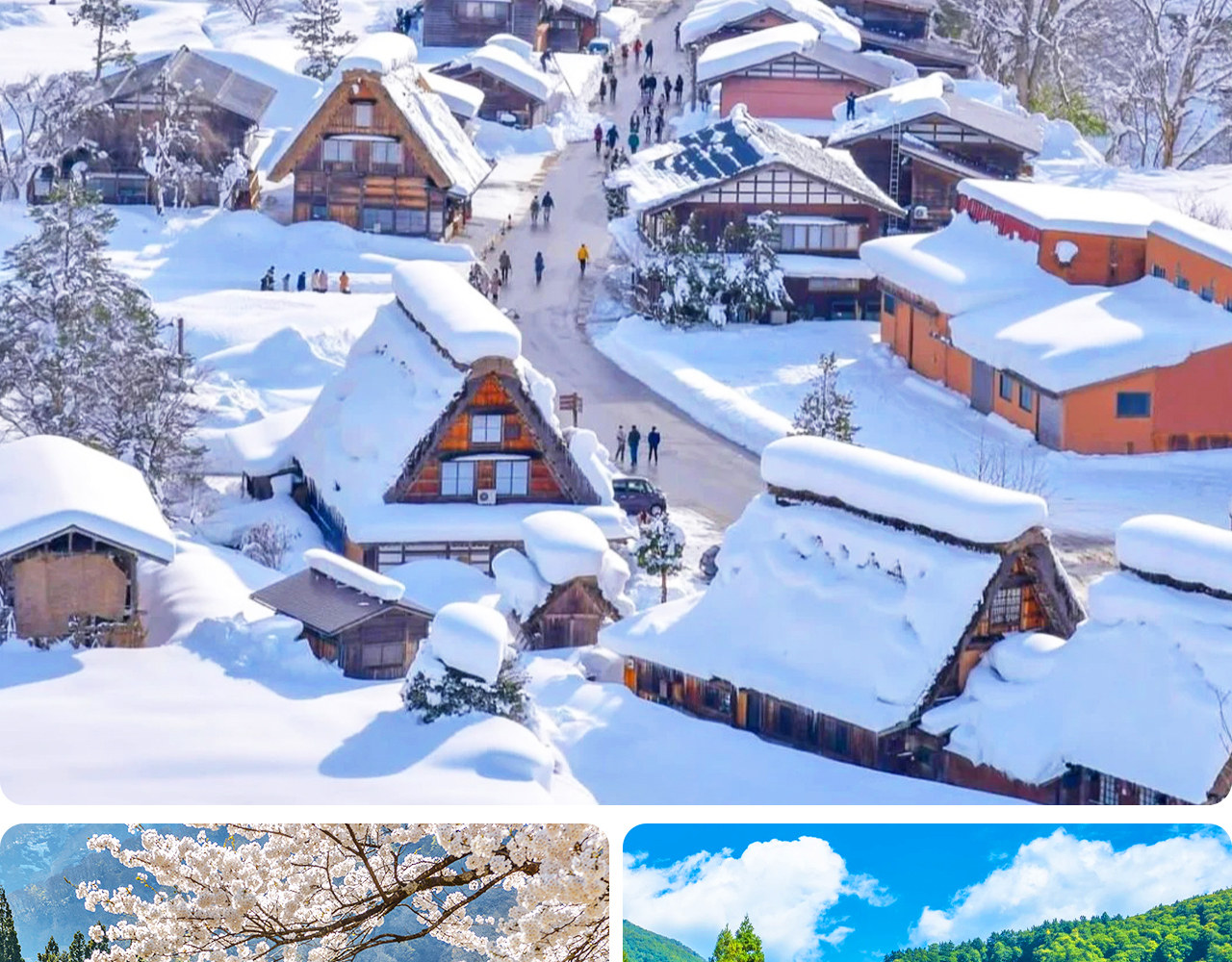 白川鄉合掌村是岐阜山區矗立著100多棟“合掌造”茅草大屋、四季美景環繞、被聯合國教科文組織列為世界文化遺產的童話般山村,展現人與自然共生的日本古樸生活風情。 白川鄉合掌村是岐阜山區矗立著100多棟“合掌造”茅草大屋、四季美景環繞、被聯合國教科文組織列為世界文化遺產的童話般山村,展現人與自然共生的日本古樸生活風情。