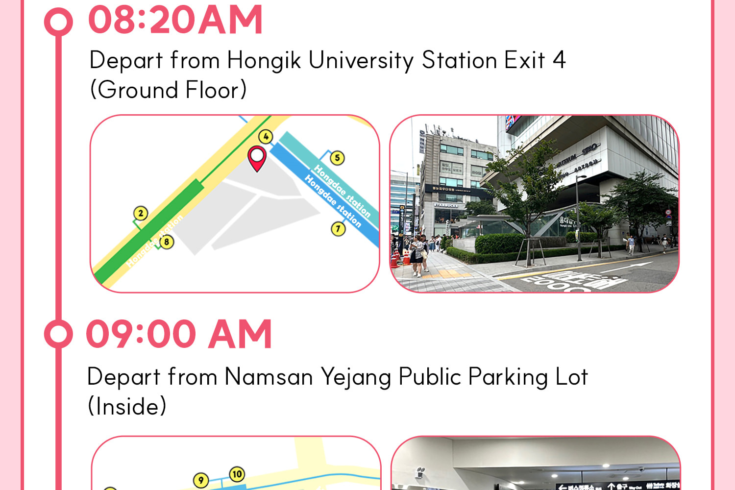 DAY 1 (Nami Island+Morning Calm) Itinerary.
Itineraries are vary by the selected options. Please check on the detailed Itinerary to prevent discrepancies!! DAY 1 (Nami Island+Morning Calm) Itinerary.
Itineraries are vary by the selected options. Please check on the detailed Itinerary to prevent discrepancies!!