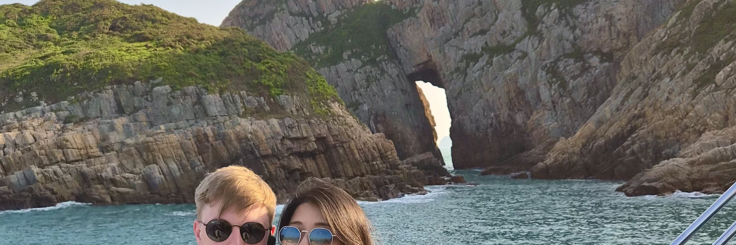 Guandao Cave, Basalt Island, Hong Kong UNESCO Global Geopark (Yacht Cruise through Four Sea Arches Volcano in Hong Kong)