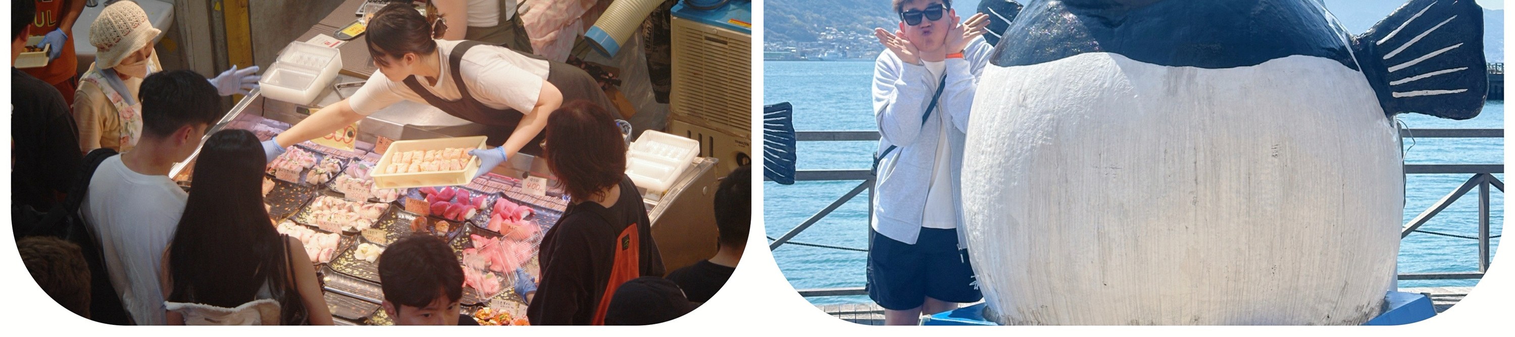 唐戶市場是下關最具代表性的美食市場之一,以新鮮海產與種類豐富的壽司而深受歡迎。遊客可自由挑選各式海鮮與現做料理,邊走邊吃的方式輕松又有趣。市場氛圍熱鬧且富有在地特色,無論是品嘗美食還是體驗當地生活感,都是非常值得造訪的人氣景點。除了品嘗海鮮,這里還有極具代表性的拍照元素 —— 河豚造型裝飾與相關主題物,非常具有下關特色,也是不少遊客必拍的打卡點。 唐戶市場是下關最具代表性的美食市場之一,以新鮮海產與種類豐富的壽司而深受歡迎。遊客可自由挑選各式海鮮與現做料理,邊走邊吃的方式輕松又有趣。市場氛圍熱鬧且富有在地特色,無論是品嘗美食還是體驗當地生活感,都是非常值得造訪的人氣景點。除了品嘗海鮮,這里還有極具代表性的拍照元素 —— 河豚造型裝飾與相關主題物,非常具有下關特色,也是不少遊客必拍的打卡點。