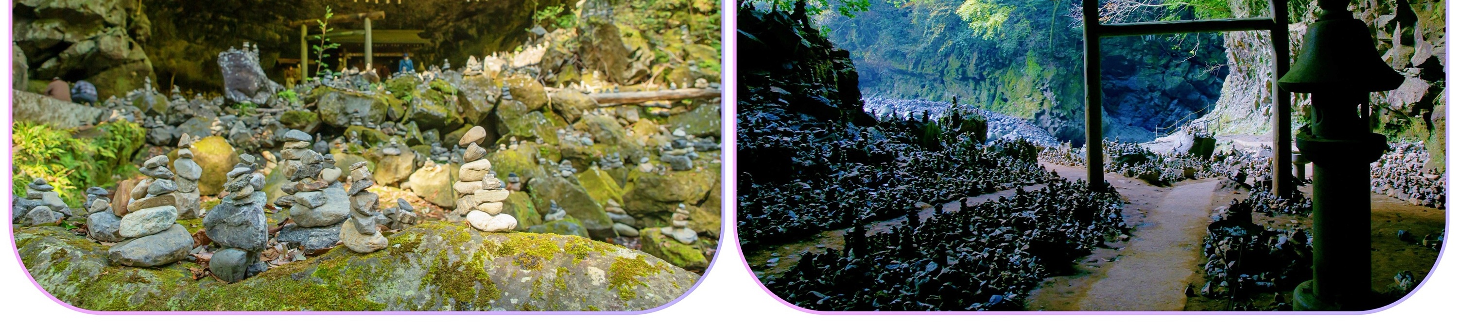 從天岩戶神社通往天安河原的步道上，會經過一座橫跨溪流的小橋。這座橋靜靜地佇立在山谷之中，四周被濃密的樹林包圍，溪水在腳下潺潺流過，空氣中帶著清涼濕潤的氣息。踏上這座橋，彷彿是一個轉換心境的過程。從神社莊嚴而整齊的空間，慢慢走入更原始、靜謐的自然之中。橋的另一側，便是通往天安河原的森林小徑，也象徵著從現世走向神話世界的入口。前來參拜的大家，會在河原或岩洞內撿拾小石，靜靜堆疊成石塔，象徵向神明祈願、感謝或寄託心願。每一顆石頭都被認為承載著參拜者的心意，無數石塔層層堆疊，也象徵著人們將願望一點一滴累積、交付給神