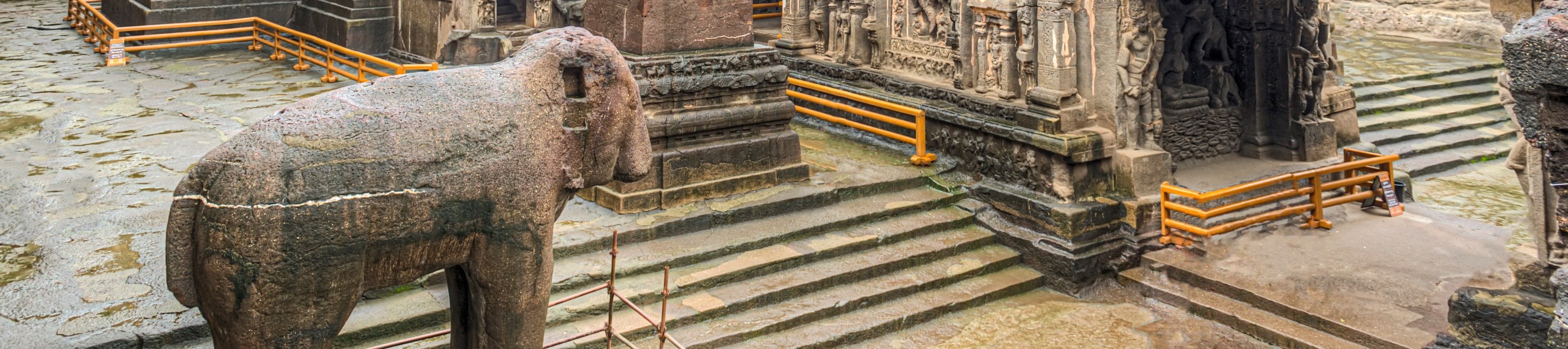 The wonder of Kailasa the Cave no. 16 of Ellora cave, a rock-cut monolithic temple. Ellora temple is religious complex with Buddhist, Hindu and Jain cave temples and monasteries.