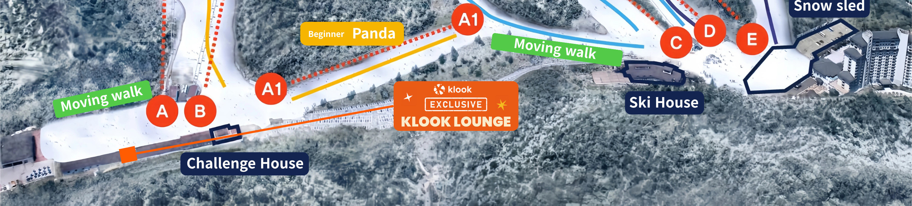 無論您是新手還是滑雪專家，都可以在這裡享受各種不同的斜坡，並在附近的易遊網專屬休息室放鬆身心