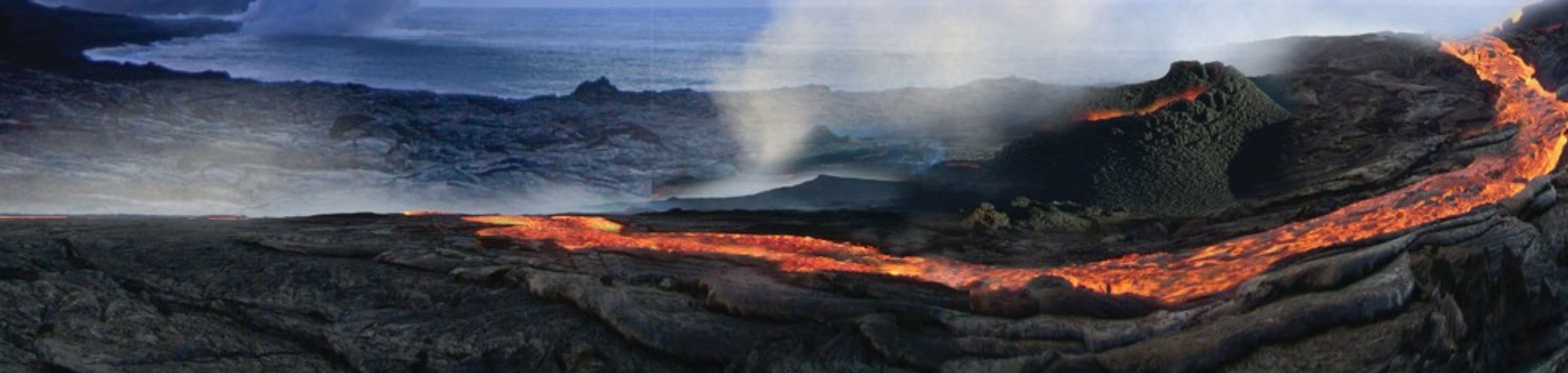 Helicopter soars near the volcano, offering breathtaking aerial views of the rugged landscape