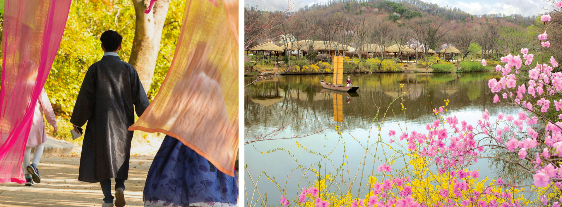 🌸春天，民俗村鮮花盛開，綠意盎然，生機勃勃。傳統的房屋和花園充滿活力，是悠閒漫步的理想之選。
