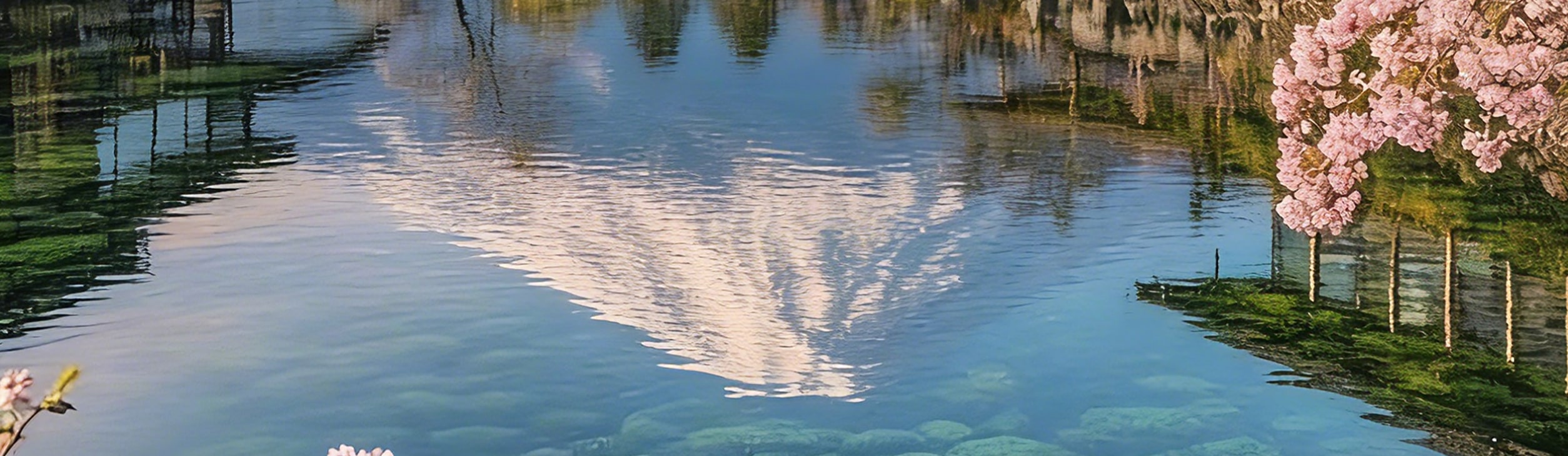 世界文化遺產忍野八海，春天的櫻花宛如仙境~