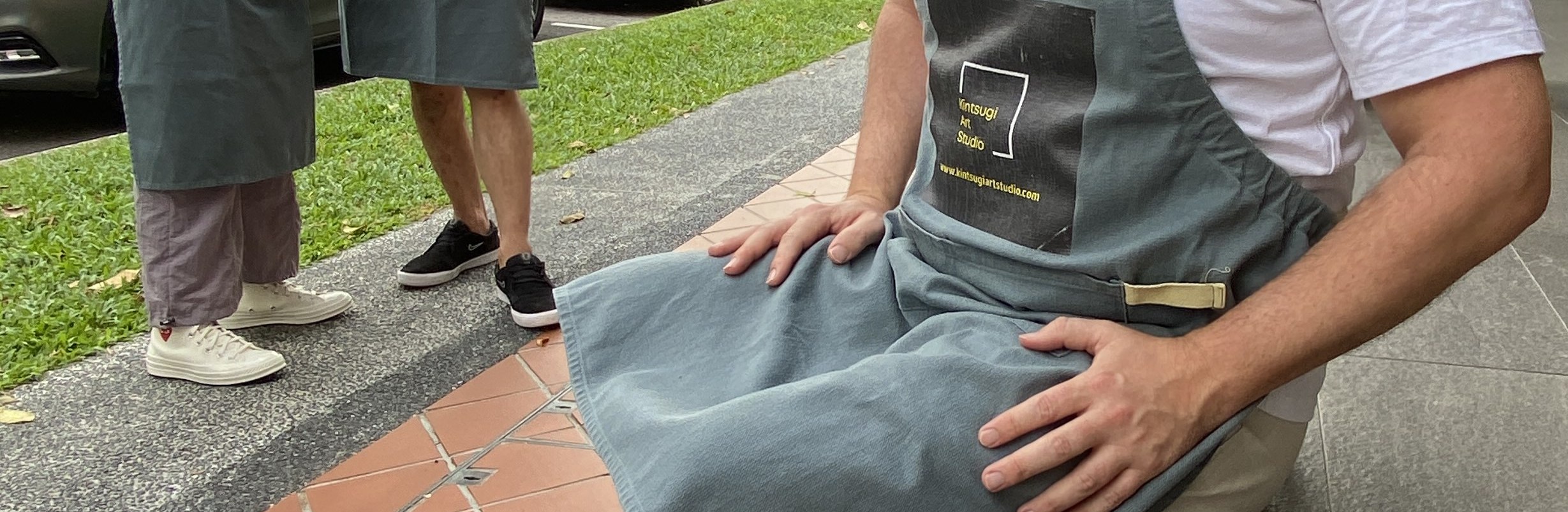 Participant breaking the ceramic