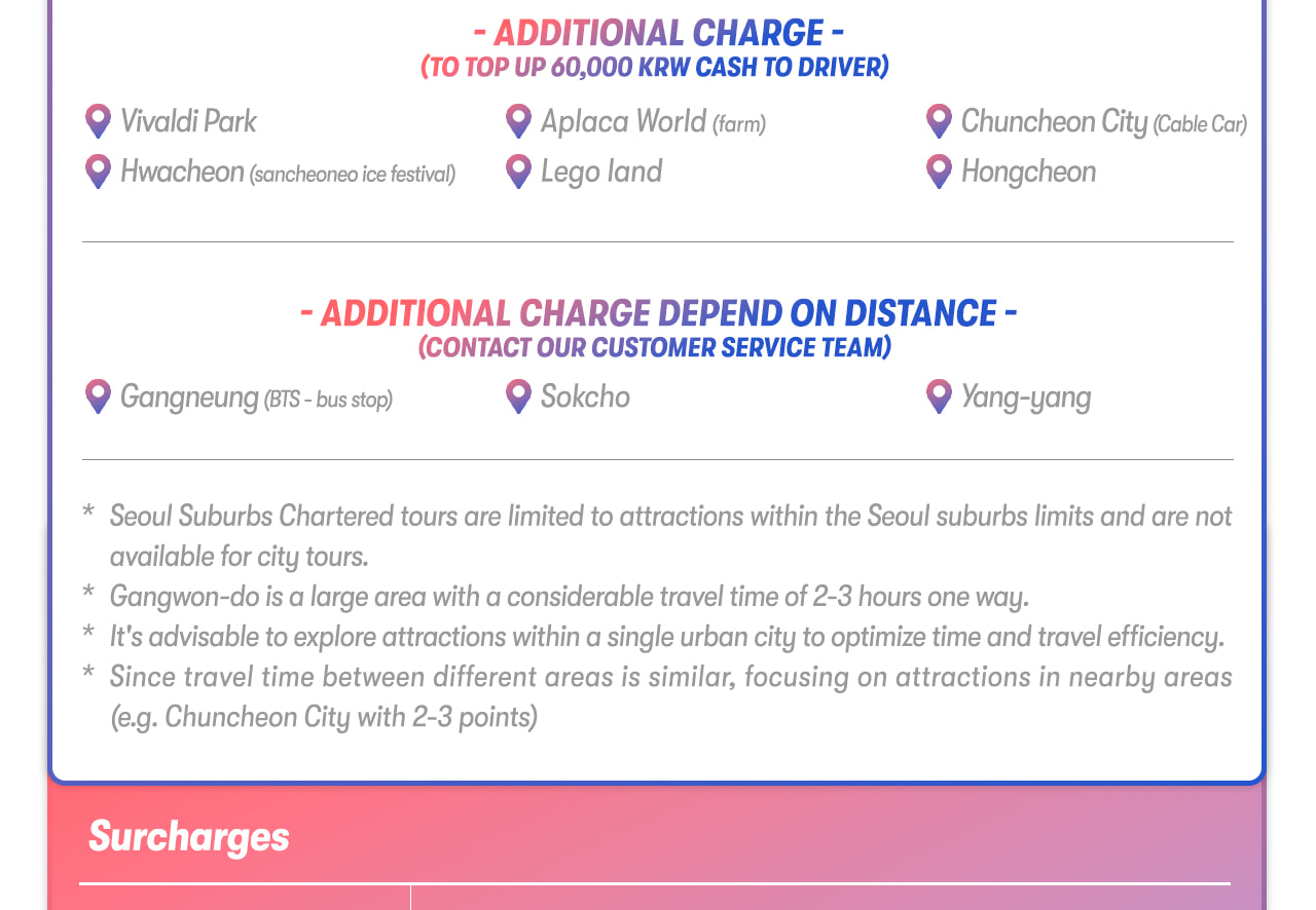 Seoul Car Rental with Driver to Seoul City/Everland/Nami Island/Alpaca World/Gangchon Rail Park