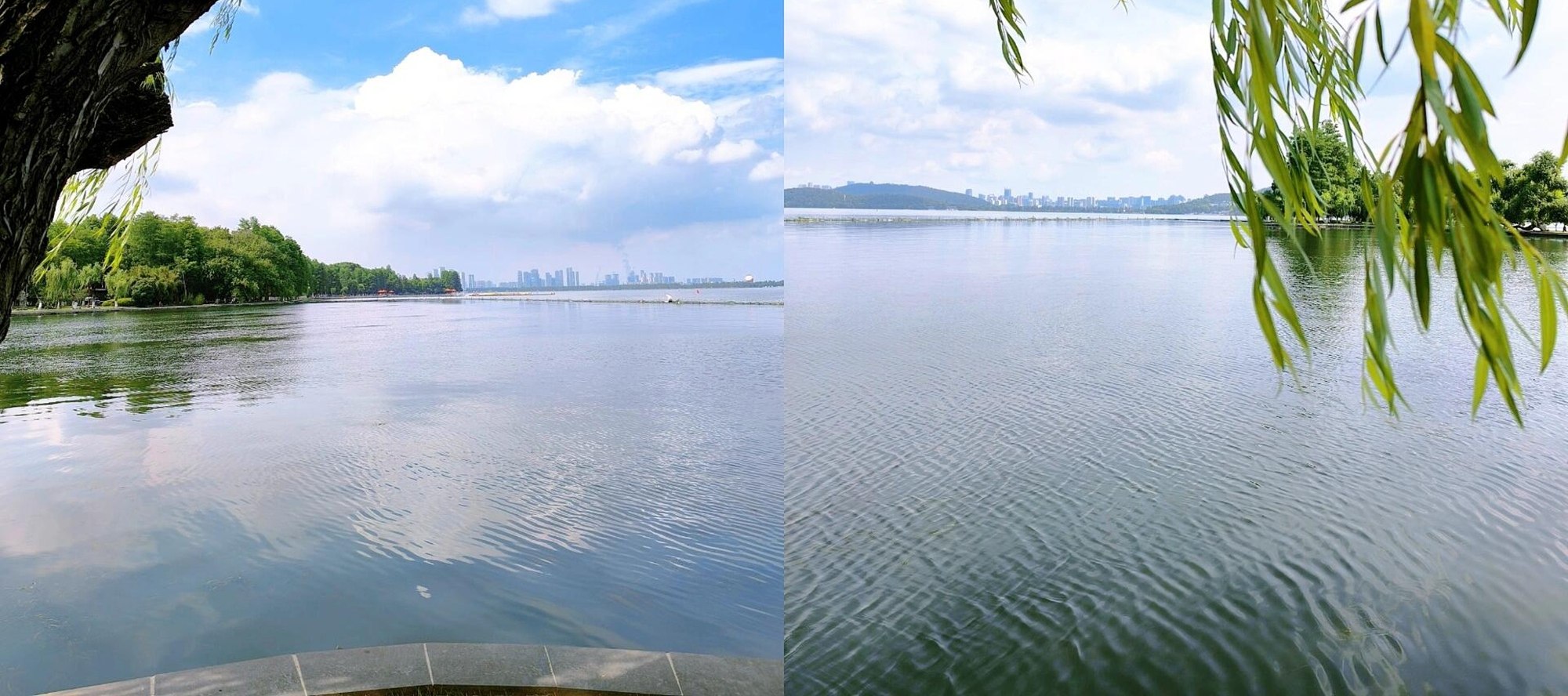 東湖聽濤風景區，湖水澄澈，柳絲低垂，景緻如畫。漫步於此，邂逅湖光山色的寧靜美好