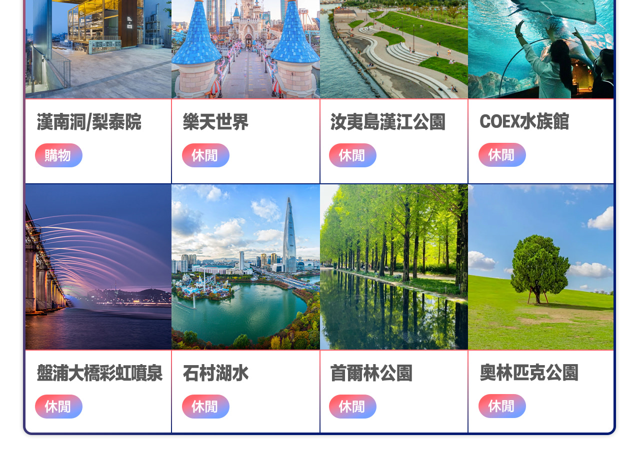 首爾包車一日遊：首爾市區/愛寶樂園/南怡島/羊駝樂園/江村鐵路公園可選
