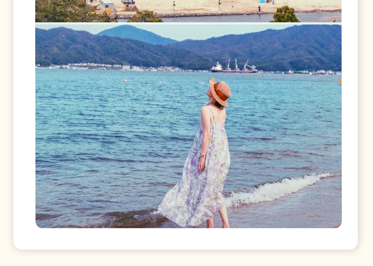 在日本的懷抱中，隱藏著一片令人心馳神往的秘境——天橋立海水浴場。這裡，是自然與歷史的交響樂章，是身與心的棲息之地。