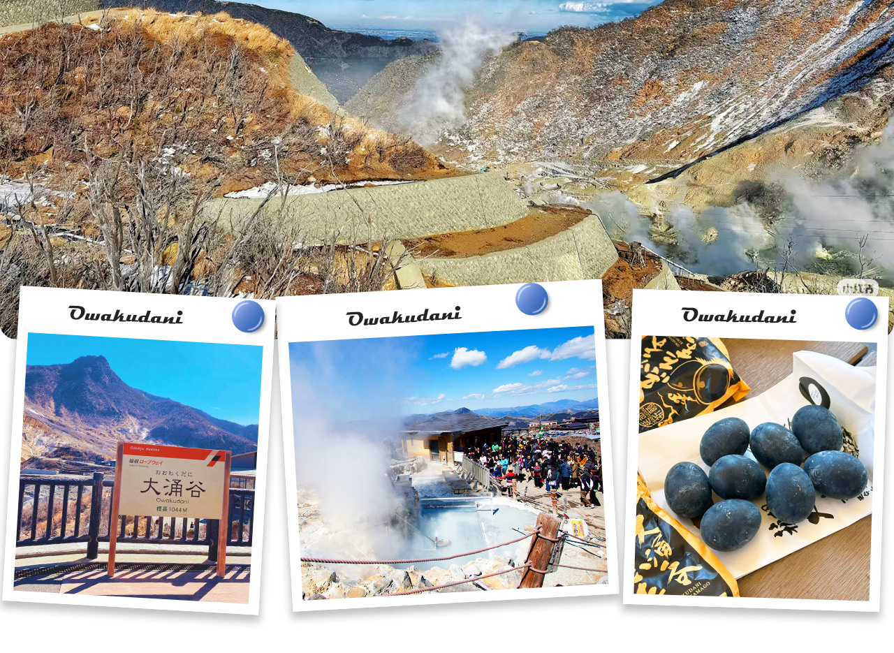 大涌谷是箱根著名火山景點,蒸汽騰騰的地熱奇觀與黑雞蛋傳說吸引遊客體驗自然力量與地方特色。 大涌谷是箱根著名火山景點,蒸汽騰騰的地熱奇觀與黑雞蛋傳說吸引遊客體驗自然力量與地方特色。