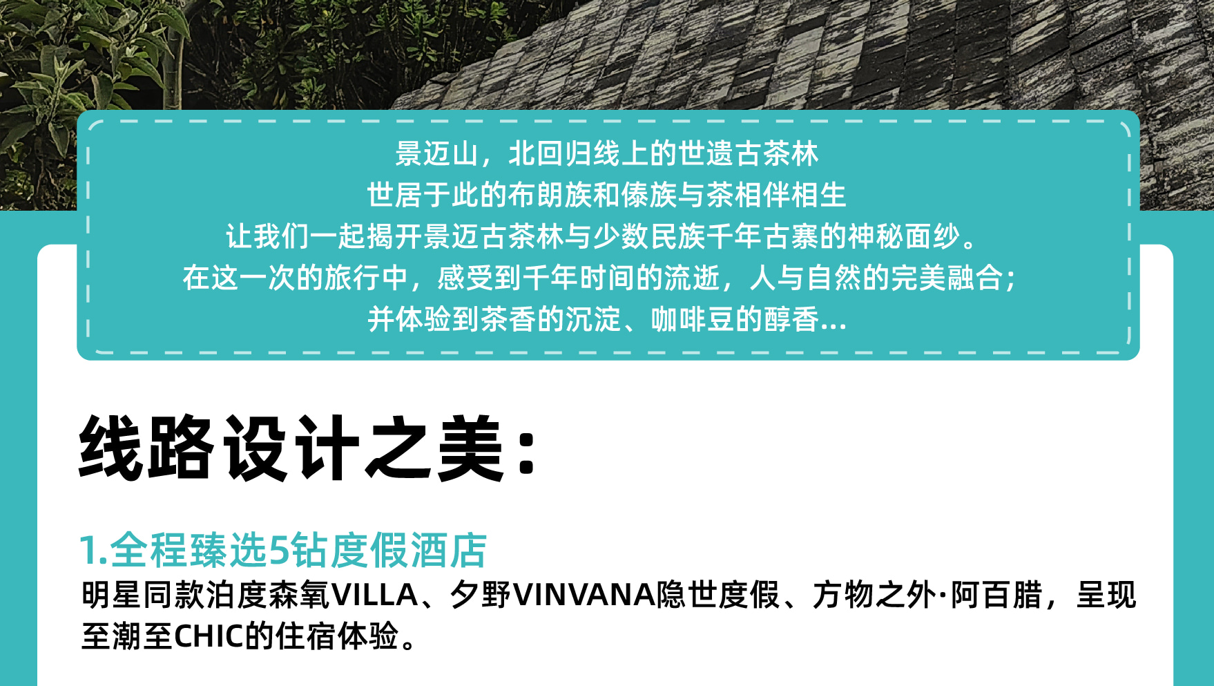 雲南西雙版納景邁山野奢度假5日（雨林牧象+星光夜市+世遺景邁山茶林徒步+小粒咖啡+翁基糯幹古寨local walk+火塘烤茶+雲海日出）