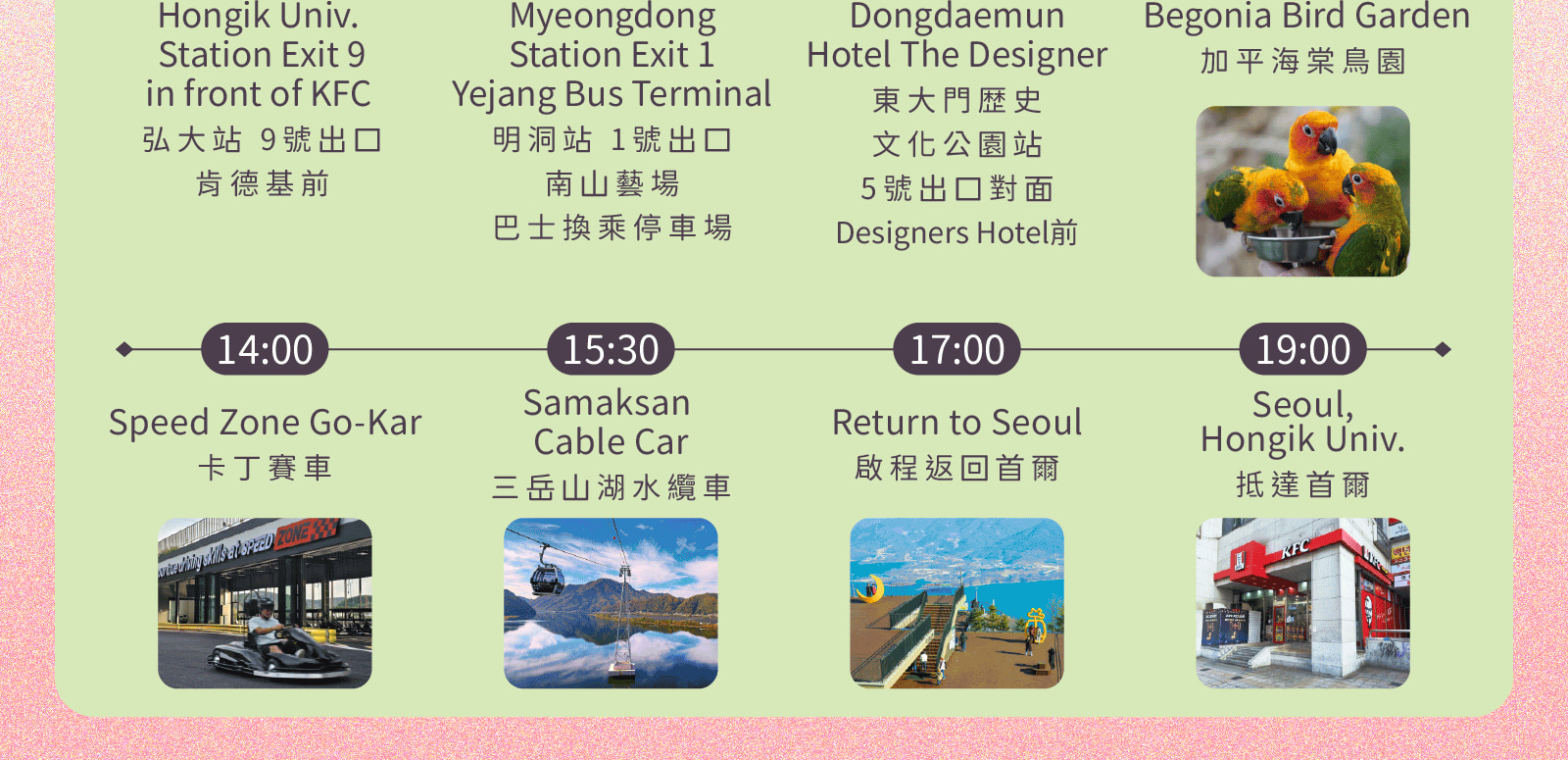 海棠鳥園 / 南怡島 / 鐵道自行車 / 晨靜樹木園 / 快樂草原農場